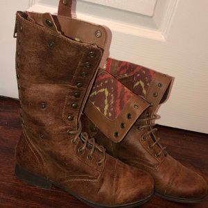Madden a Girl Brown Leather Combat Boots
